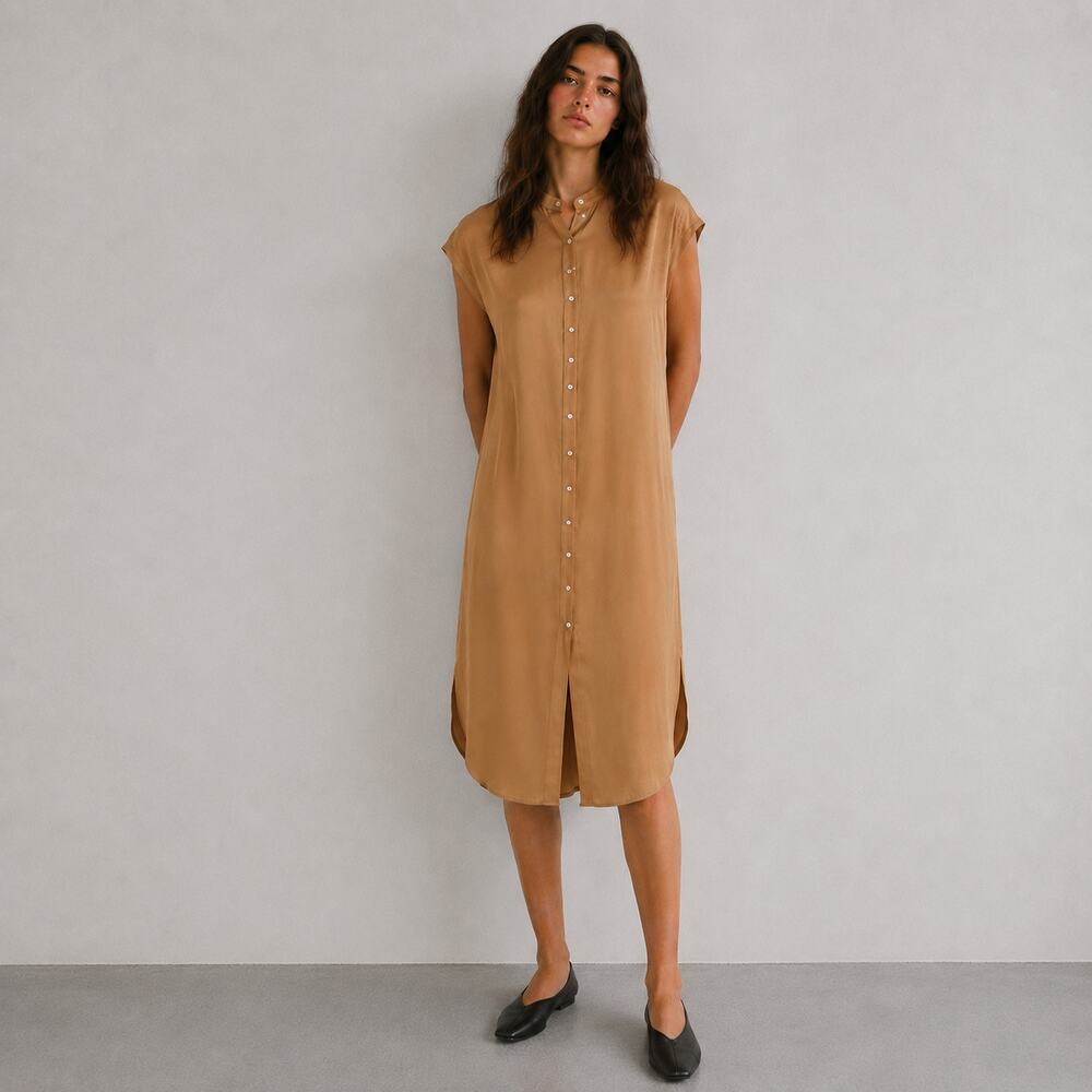 Banana Republic 100% Silk Shirt Midi Dress S & Belt M Women's Gold Sleeveless